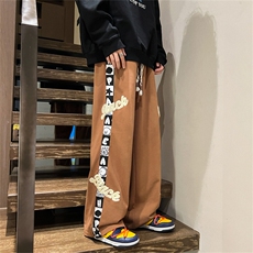 特P25春秋冬季长裤子毛巾绣休闲阔腿裤男美式宽松卫裤K211，男装休闲裤，电商B370