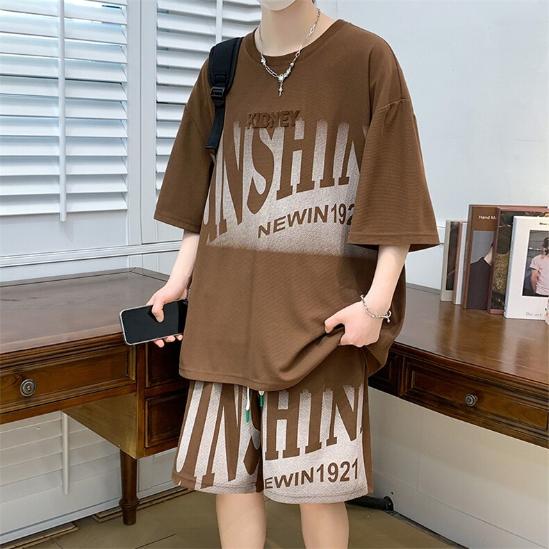 夏上新青少年潮圆领套头半袖套装印花短裤T恤男女6637-P60控价88,男装T恤,电商A441-1