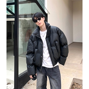 网图 冬季立领PU皮棉服男美式复古宽松加厚面包服外套-A2355TP78图片