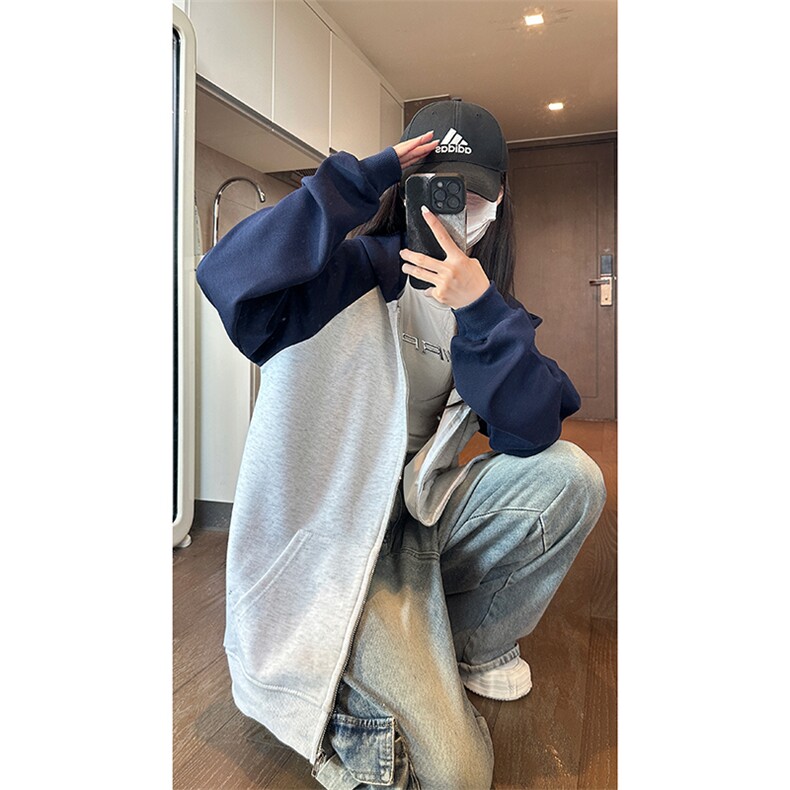 现货宽松美式复古oversize连帽拉链光板卫衣男女WY25-P55控78,男装卫衣,星座205-5