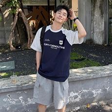 抖音得物高品质二开240克宽松纯棉美式潮牌插肩袖拼接短袖T恤，男装T恤，电商A486