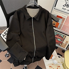 W9173-P75自家图现货春季新款美式千鸟格双面穿宽松立领外套夹克，男装夹克，星座1608-2