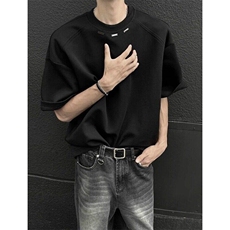短袖t恤男夏季新款美式手工钢标半袖宽松五分袖体恤WLT2411-p36，男装T恤，星座1008