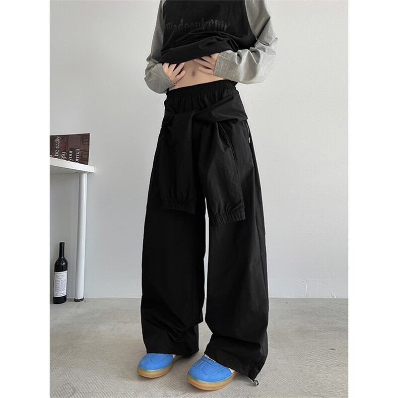 8XL-M休闲裤男美式高街纯色绑带宽松跳舞直筒裤潮K9127P68控98,男装休闲裤,电商D206-1