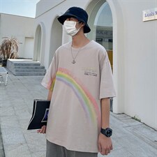 2023夏季新款港风外景宽松大码圆领潮流卡通印花半袖T恤T30-P28,男装T恤,星座914-3
