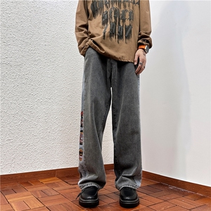 k1026-p50-控68 M-5XL港风高阶黄泥黑暗 宽松牛仔裤图片