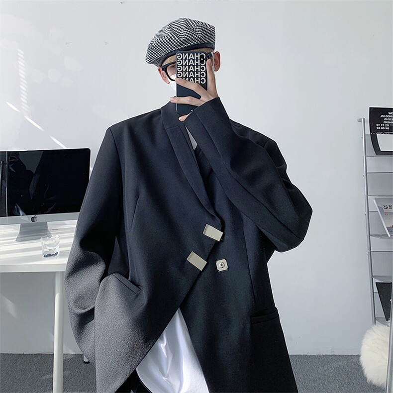 设计感小众斜门襟金属扣小西装男廓形宽松西装外套513-3-XF515，男装西服套装，星座512-1（原513-3）
