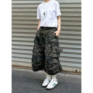 迷彩工装七分裤男女夏季款美式复古宽松休闲水洗褶皱直筒裤 NB139图片