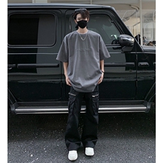1麂皮绒重磅260克短袖T恤男发泡印花大码短袖T恤男DT77016P38控58，男装T恤，星座226-2
