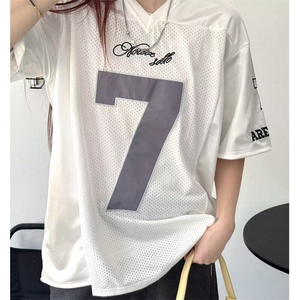 拼接网眼刺绣短袖t恤男宽松速干网面透气V领运动训练服上衣 TS169图片