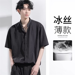 冰丝短袖衬衫男夏季薄款休闲立领衬衣大码宽松高级感寸衫 CA236图片