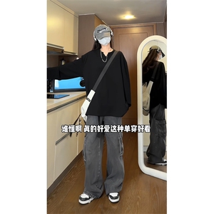 量大优 供视频 港风摆拍大码V领长袖T恤卫衣男 CP81-特p25图片