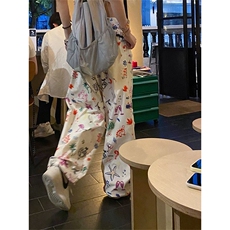 AK2411-p45美式复古hiphop趣味涂鸦满印工装裤子女宽松束脚长裤，女装休闲裤，星座617A-2