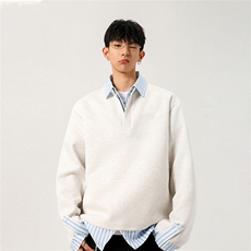 2025秋新款条纹衬衫假两件Polo领长袖宽松长袖卫衣GW053-P60控89，男装卫衣，星座216(原A116)