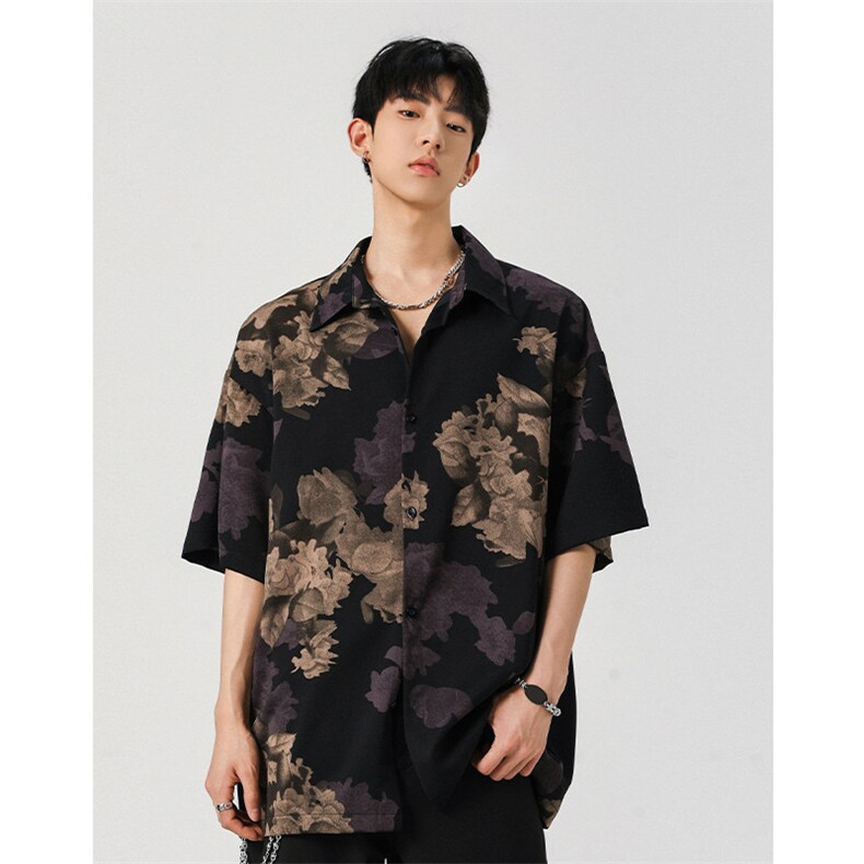 2026夏季冰丝顺滑宽松印花短袖衬衫男CD5480特P25建议零售价58,男装T恤,电商A001