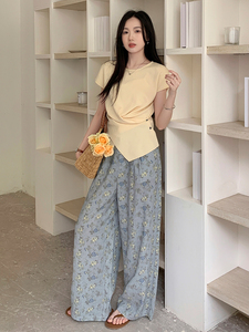 时尚休闲短袖阔腿裤套装女2025夏季新款显瘦松弛感穿搭2件套图片