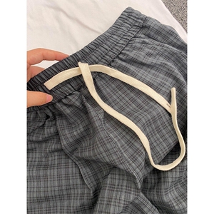 【现货】DYK85-特批28黑色薄款格子裤男款夏季垂感慵懒风阔腿裤图片