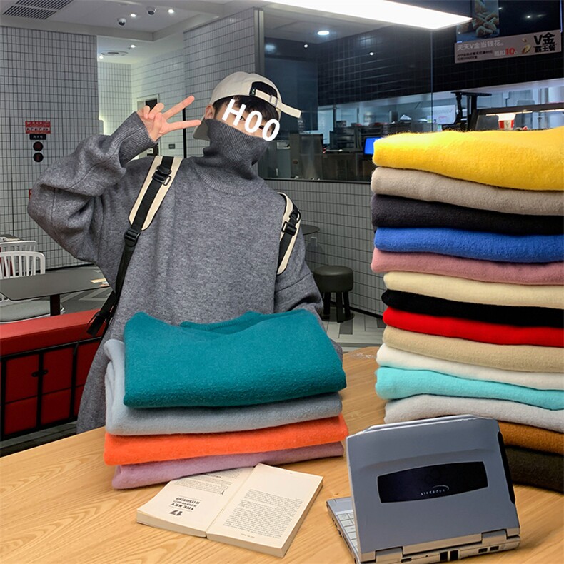 M02港风18色秋冬高领毛衣男潮流宽松针织衫休闲线衣纯色打底衫,男装针织衫/毛衣,电商A115