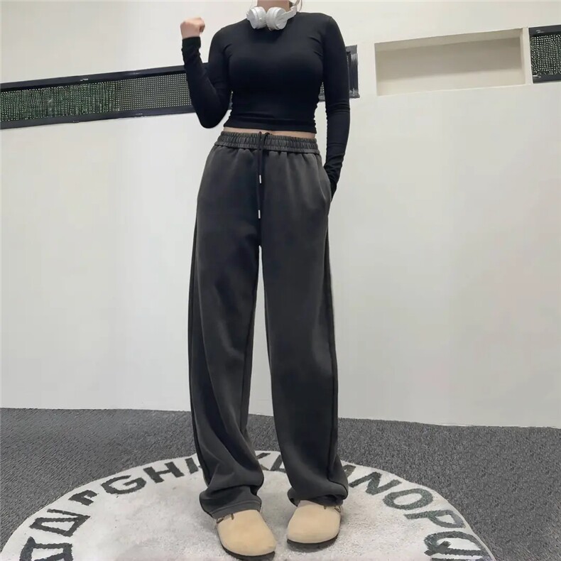 春季新款水洗阔腿裤女做旧垂感休闲裤男卫裤宽松直筒拖地裤长裤子,男装休闲裤,四季星座505