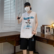 锦氨冰丝布料夏季无袖背心t恤套装透气宽松男装DF329P60控78，男装休闲套装，电商A086