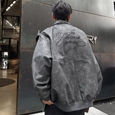 vi机车皮衣外套男春季新款美式高街潮牌宽松工装棒球服LW1944-p77，男装皮衣，星座1008