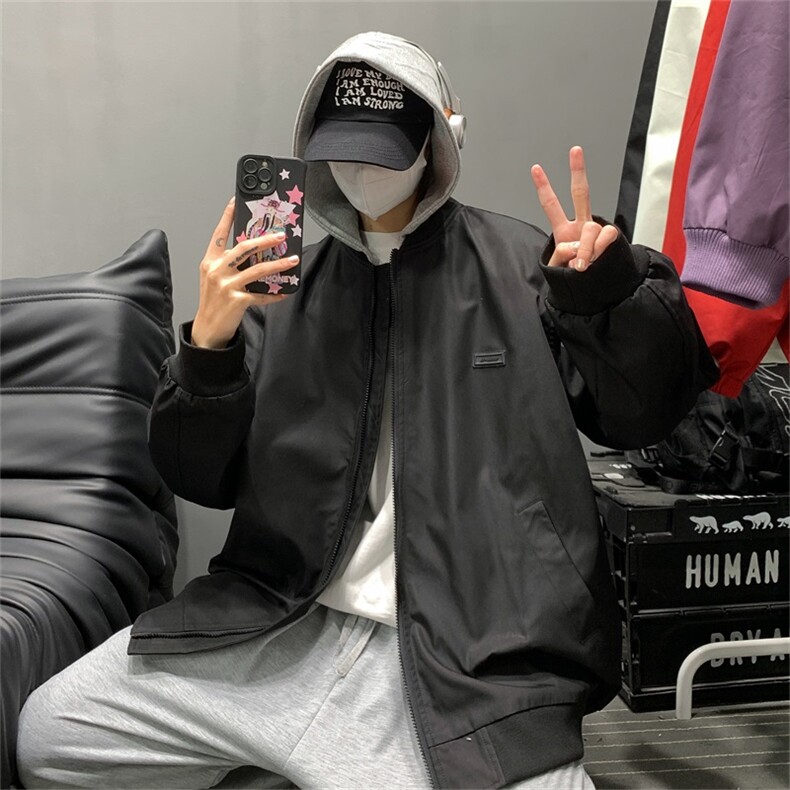 电商DSA028-JK2404P70100聚酯新款潮流假两件连帽冲锋衣夹克男,男装夹克,电商A028