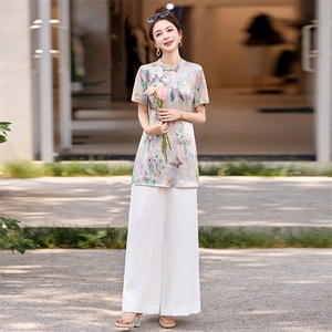 新中式盘扣改良旗袍上衣女2026夏新款超好看气质蝴蝶印花短袖衬衫,旗袍短发怎么搭配图片