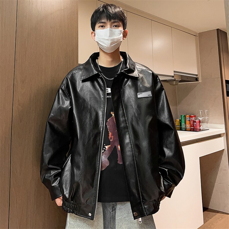 秋季新款男士皮夹克潮机车宽松皮衣外套宽松A266-PY006-P80控138图片