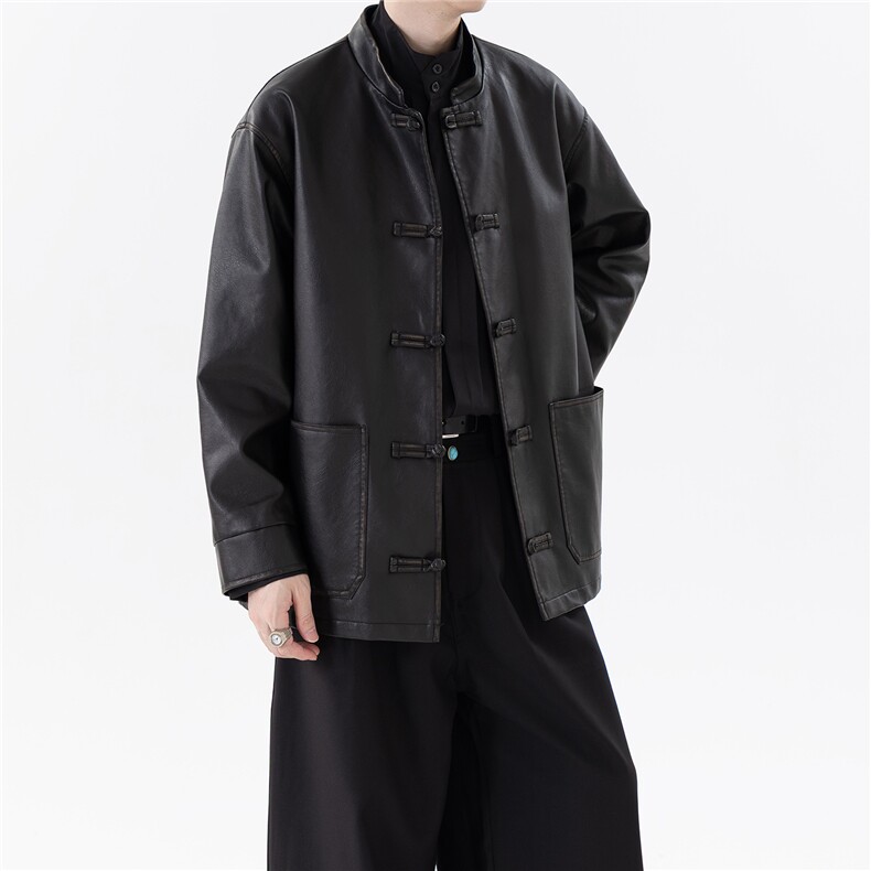 复古中古风潮夹克皮衣男女宽松款手工擦皮工艺中山装外套JK205,男装皮衣,星座305A（原312A-1）