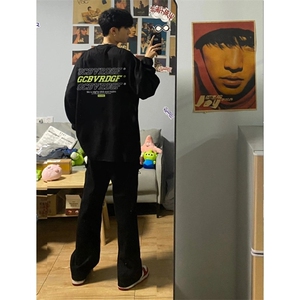 Q491-P42 2025美式重磅长袖T恤男女ins潮牌情侣嘻哈街头打底衫图片