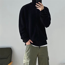 抖音得物保暖立领拉链针织外套秋冬宽松慵懒风纯色毛衣上衣AM02，男装针织衫/毛衣，电商A443