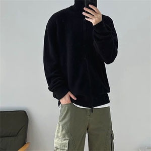 抖音得物 保暖立领拉链针织外套秋冬宽松慵懒风纯色毛衣上衣AM02图片