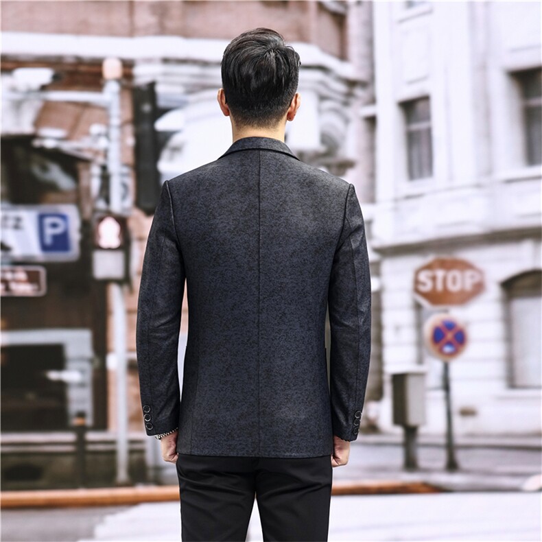 春秋款男士绵羊皮西服真皮休闲外套中年男装百搭通勤夹克蓝絮纹,男装夹克,电商B360A（原721A）