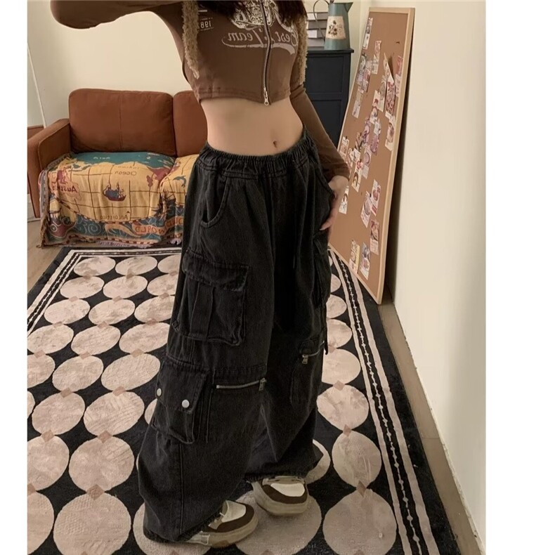 百搭潮流新款气质甜氧少女潮多口袋工装牛仔裤简约日系ins流行,男装牛仔裤,星座506A
