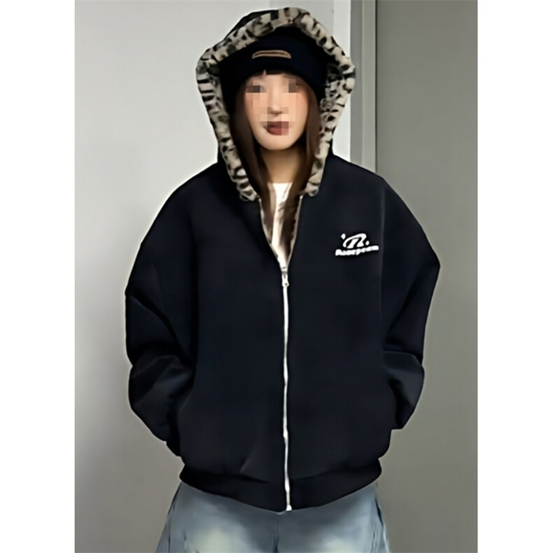 豹纹双面穿棉服连帽麂皮绒短款男女冬季工装夹克棉衣WA275,男装夹克,星座1116A（原606A-3）
