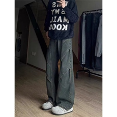 春夏大码男士牛仔裤夏季潮牌美式街头嘻哈阔腿宽松直筒裤加肥加大，男装牛仔裤，星座1210-1