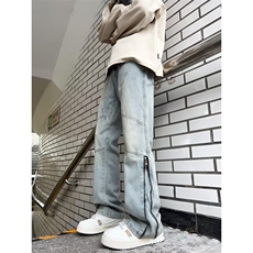 美式牛仔裤男拉链微喇直筒裤子vibe潮牌高街宽松休闲裤N81022-p55，男装牛仔裤，星座1008