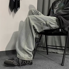 美式高街牛仔裤男冬季ins潮牌大码直筒宽松阔腿长裤子RK1307-P46，男装牛仔裤，星座412-3