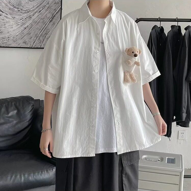 公仔小熊短袖衬衫男女夏季韩版潮流宽松潮牌cleanfit休闲情侣衬衣,男装T恤,星座1210-1