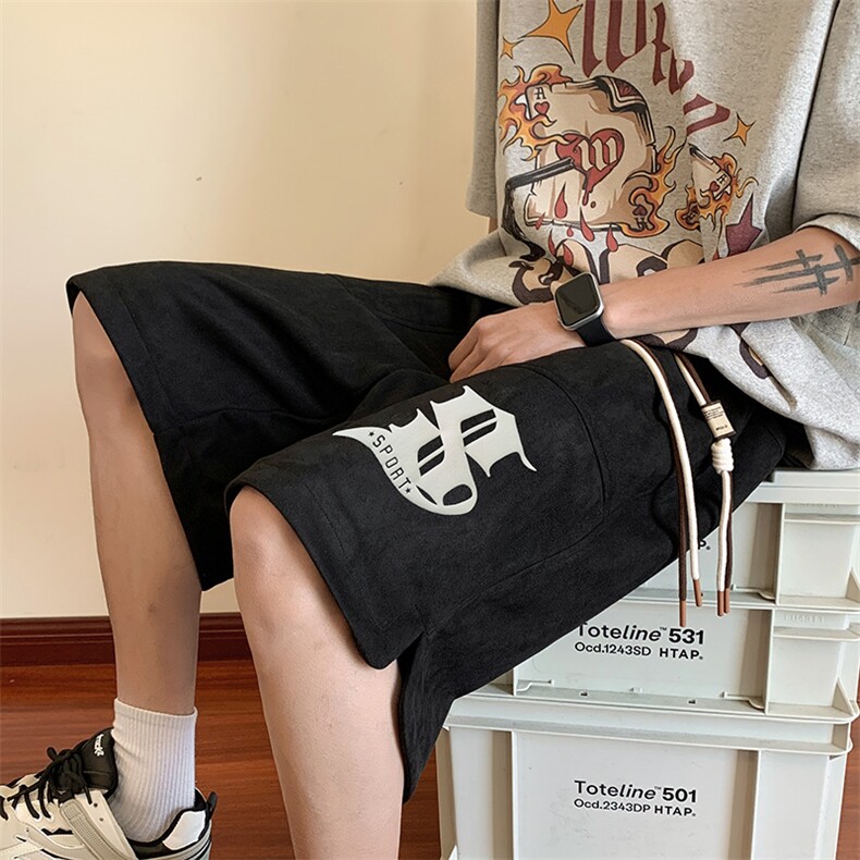 高品质麂皮绒印花短裤潮流宽松休闲五分裤A161-D917-P38,男装休闲裤,电商A161