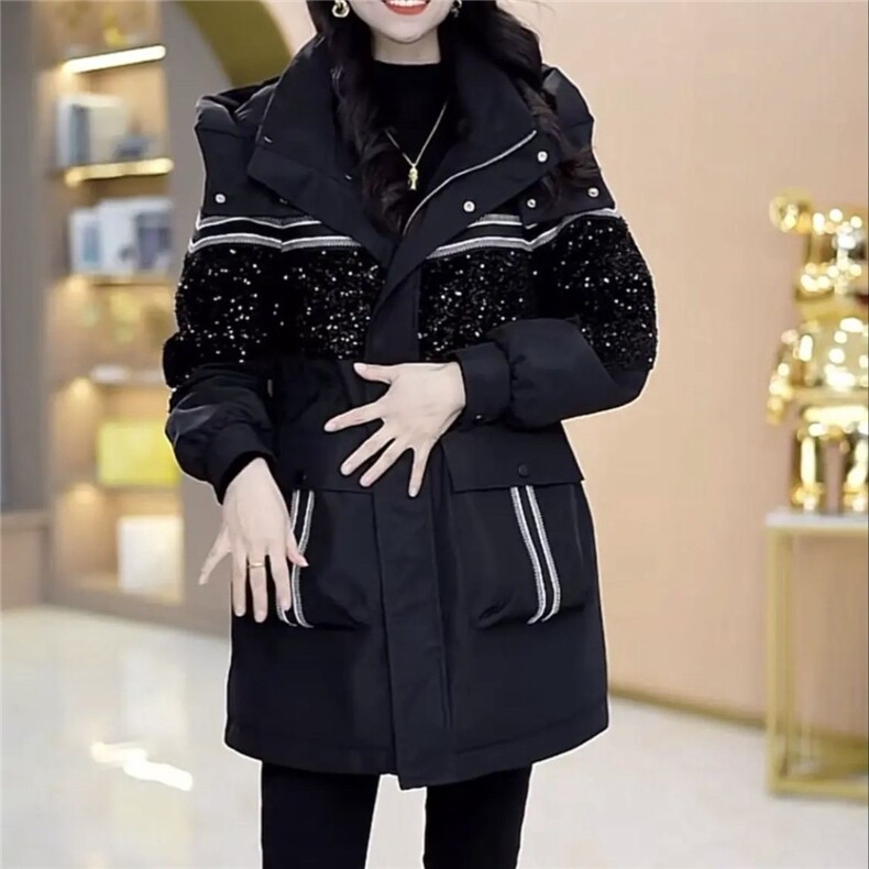 【大货已出】加绒加厚派克服女新款洋气收腰显瘦中长款保暖外套女,女装皮草,韩蔻秀