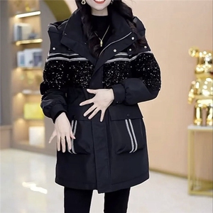 【大货已出】加绒加厚派克服女新款洋气收腰显瘦中长款保暖外套女图片