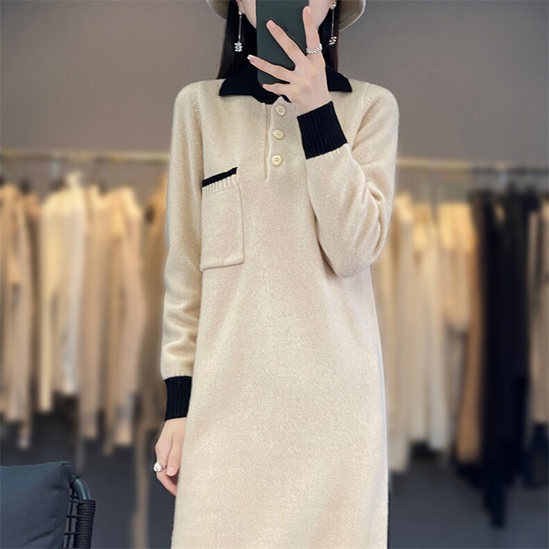 女士羊毛衫女秋冬季保暖针织POLO领羊毛裙图片