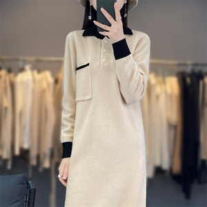 女士羊毛衫女秋冬季保暖针织POLO领羊毛裙图片