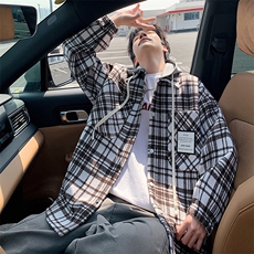H213P65加棉P75可拆卸连帽夹克男格子宽松休闲上衣oversize外套，男装夹克，星座304A-1