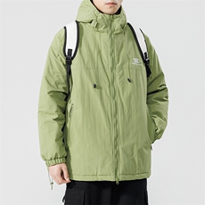 冬季日系简约保暖加厚连帽抽绳休闲宽松棉衣外套男MY9081-P100，男装棉衣，电商A128