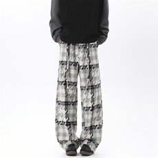 垂感慵懒格子休闲裤子千鸟格设计感直筒阔腿长裤秋冬季D595/P55，男装休闲裤，星座206（原A221）