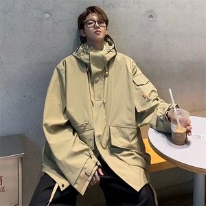 连帽冲锋衣男立体口袋春秋季宽松猎装夹克户外工装防风外套~WT998图片