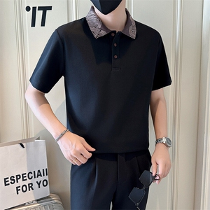 店主风社会小伙男士异色拼接翻领POLO衫男保罗衫301A-1/PL121/P58图片