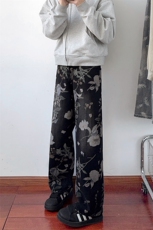 B221美式ins高街小众印花宽松直筒牛仔裤LK25430-特P50控88，男装牛仔裤，电商B221